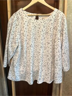 MELLODAY | White Blouse with Black Dot Print | 3/4 to Long Sleeve | 3X